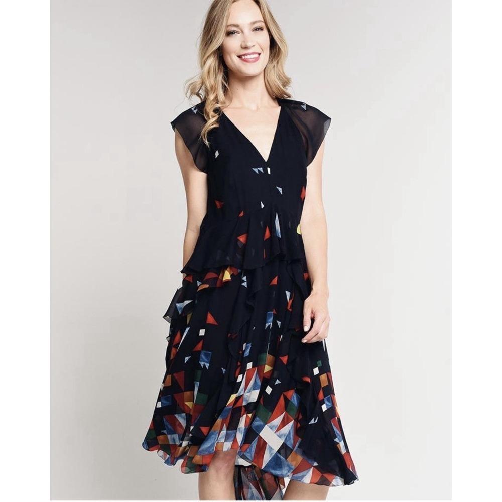 Anthropologie Joie Kiersten Midi Dress 4 SILK Confetti Chiffon Flowy Ruffle $398